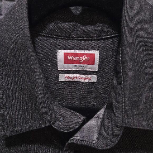 Black Denim Long Sleeve Shirt MensM Button Collared Lightweight Western Grunge - Picture 4 of 16